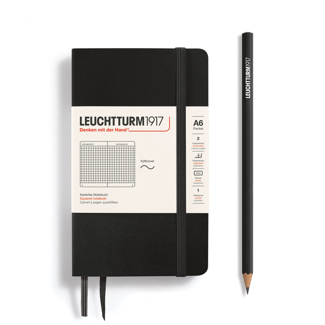 LEUCHTTURM1917 Cuaderno de bolsillo (A6) 187 páginas Negro Cuadro Tapa blanda